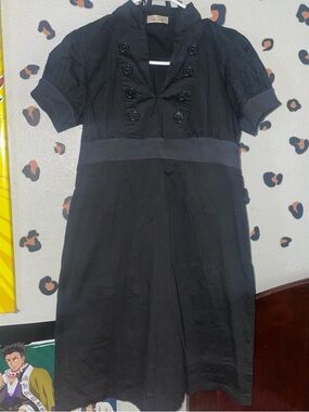 BeBop Black Short-Sleeve Midi Dress with Double-Breasted Buttons